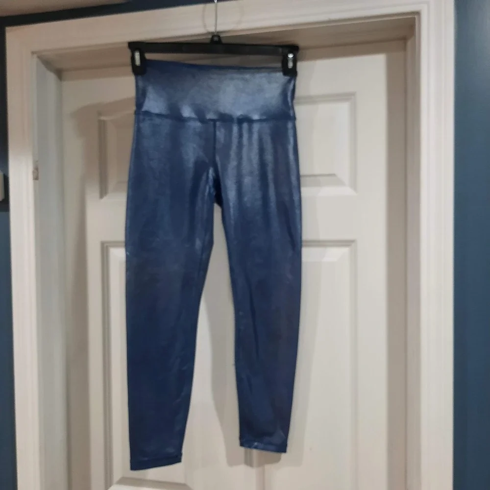 Zyia Active Leggings Womens 6-8 Blue Luxe High Rise‎ Metallic Shine Iridescent